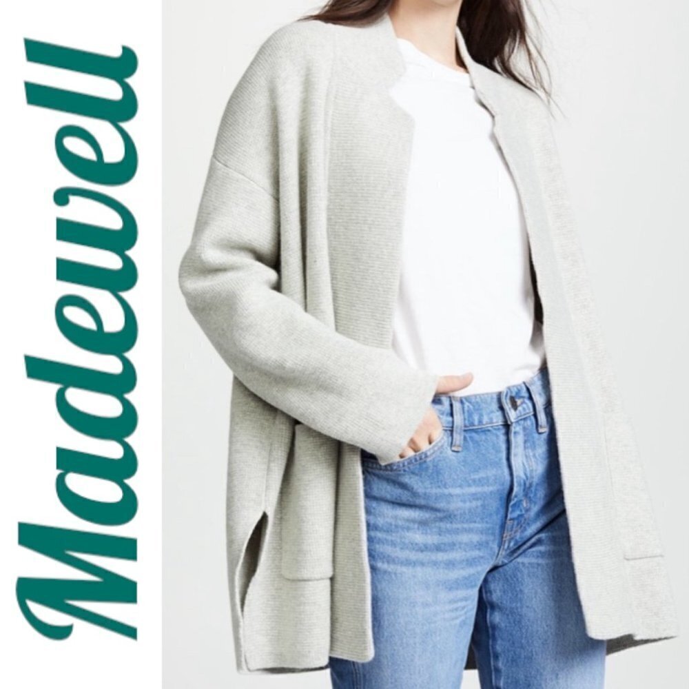 MADEWELL Hester Merino‎ Wool Open Cardigan Sweater Coat Light Gray, Size Small